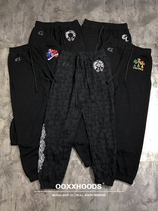 High-Quality Pure Cotton Terry Street Style Printed Jogger Pants with Black Cross and Rune Designs, Casual Long Pants, Trendy and Versatile