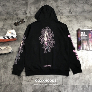 迈亚密西海岸风粉色涂鸦性感女十字架卫衣宽松个性 街头欧美棉外套