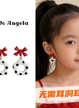 JOJO儿童生日无需耳洞耳夹新年红色花朵耳环硅胶垫无免打孔耳饰品