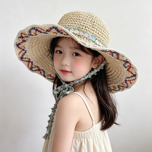 儿童防晒帽夏季女童宝宝帽子草帽