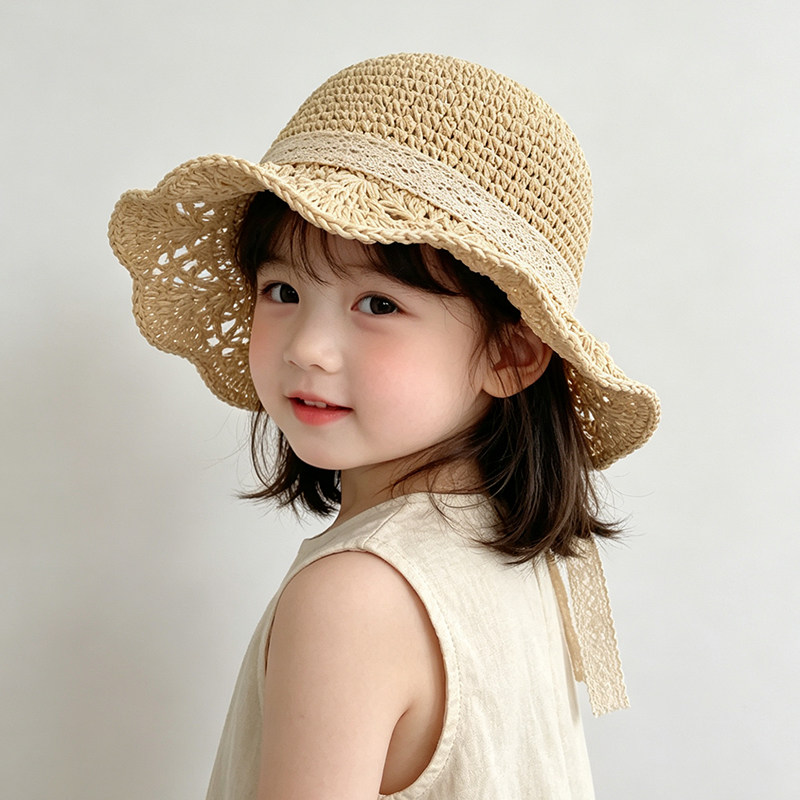 儿童防晒帽夏季女童宝宝草帽图片