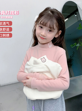 全纯棉女童德绒打底衫2025秋冬款半高领长袖白色内搭加绒洋气儿童