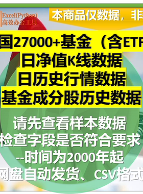 中国27000余个公募基金2000年起历史净值行情持仓日K数据CSV格式