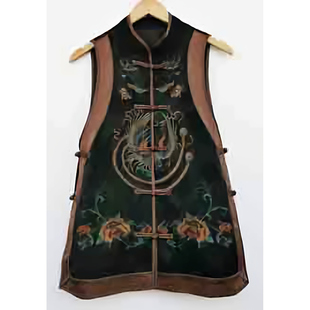 绣花马甲提花缎面料中长款手工盘扣包边侧面全开里衬春秋女装新款