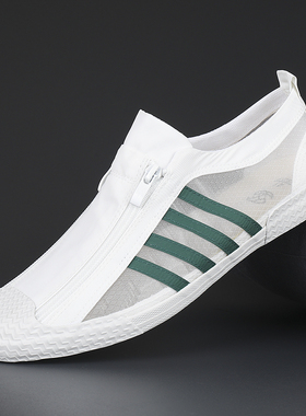 21640闪步夏季新款潮鞋时尚网面透气开车鞋一脚蹬布鞋男士板鞋