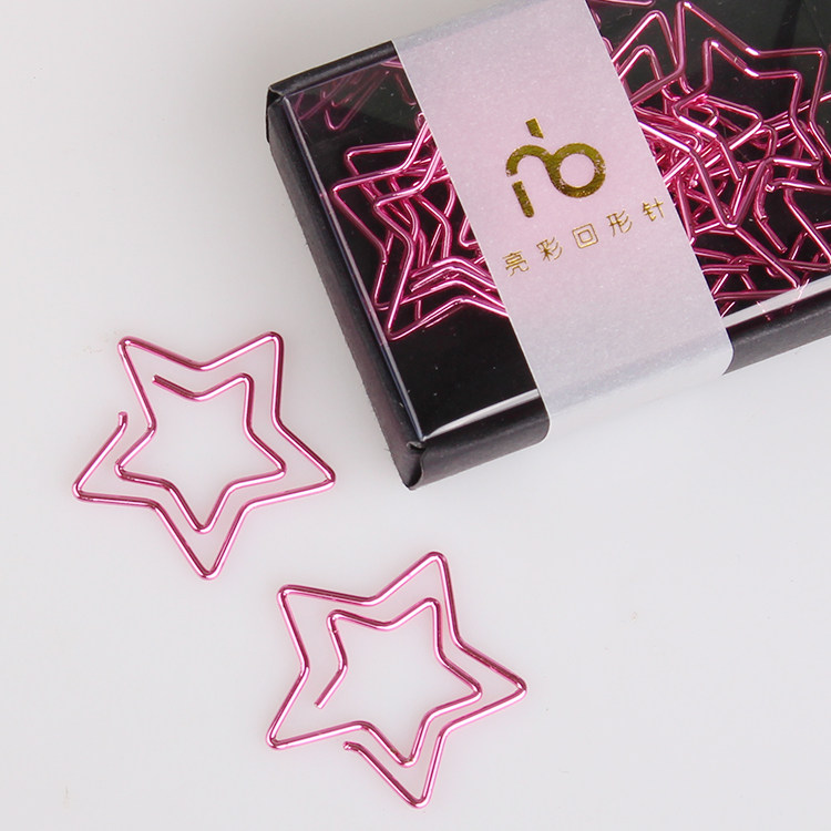 粉色五角星回形针书签创意可爱彩色 回行针收纳 曲别针隐形婚礼用