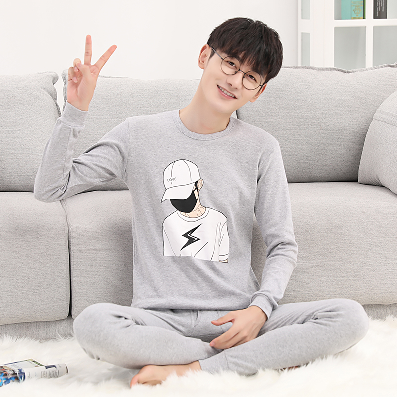 青少年秋衣秋裤薄款全棉棉毛衫中大童男纯棉学生保暖内衣套装秋冬