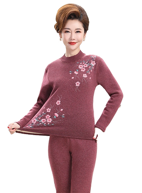羊羔绒保暖内衣女士加厚加绒套装中老年秋衣秋裤妈妈老人防寒冬季