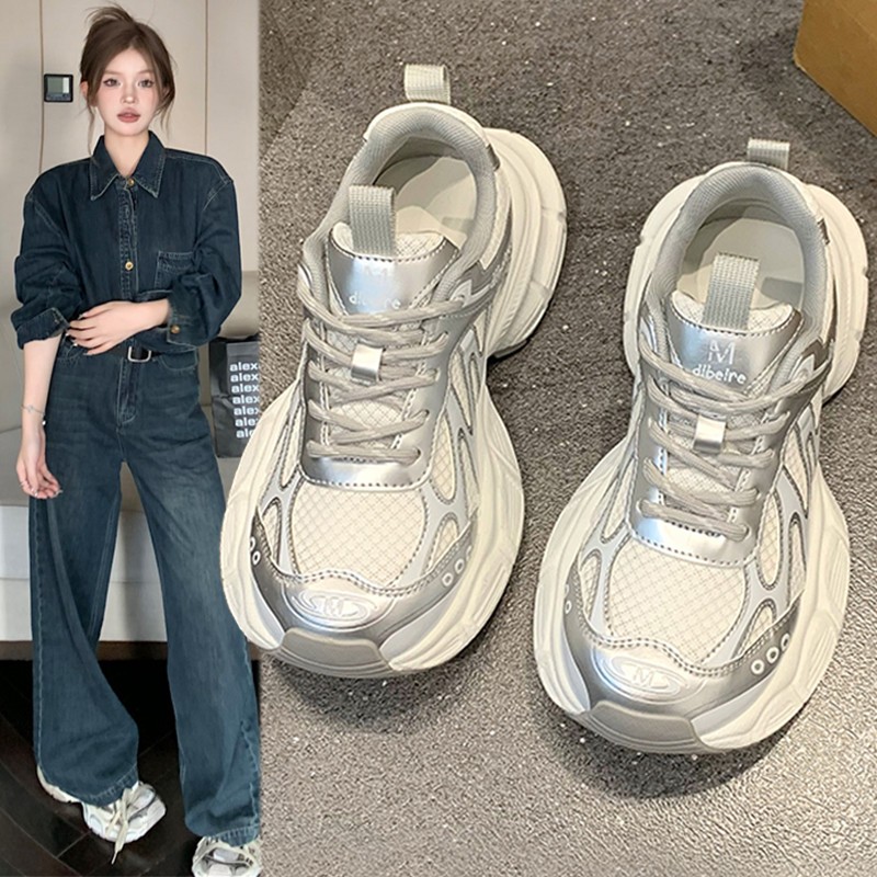 厚底老爹鞋女2025春秋季新款百搭网面增高透气跑步超火运动休闲鞋