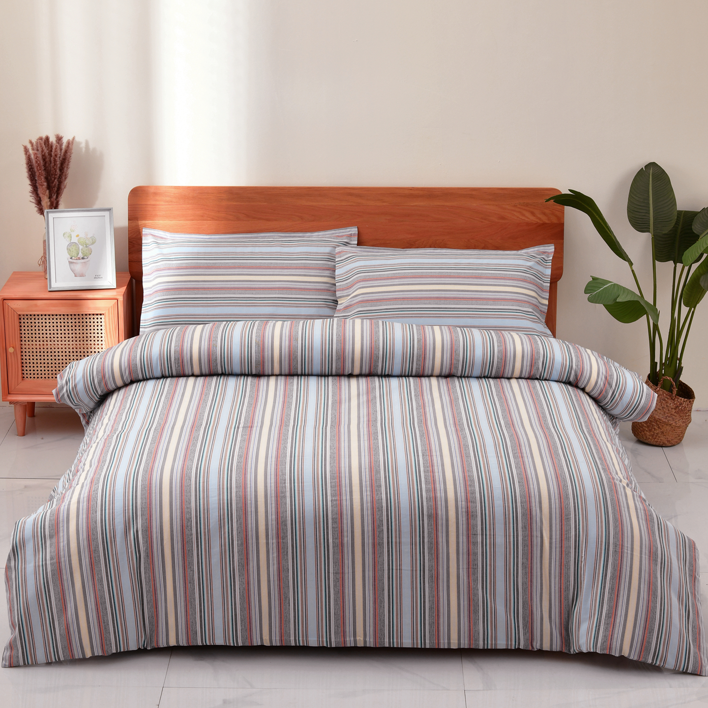 保暖纯棉老粗布四件套条纹床单式