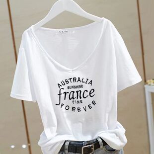 韩国短袖T恤女2025年宽松大码纯棉半袖字母印花夏季体桖上衣服潮