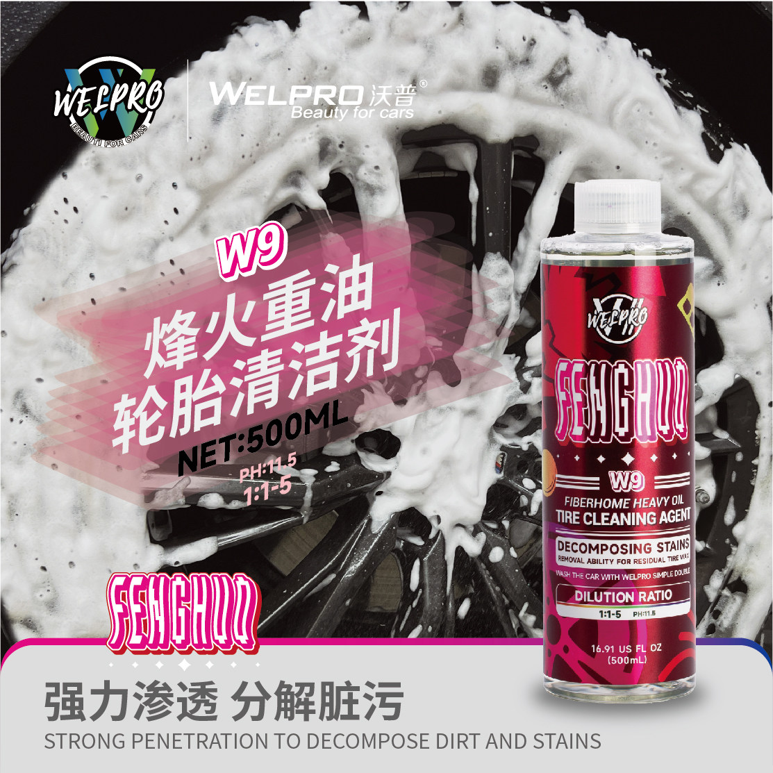 沃普W9轮胎发黄清洗养护轮毂污渍深度清洁汽车轮毂轮毂光亮保护剂