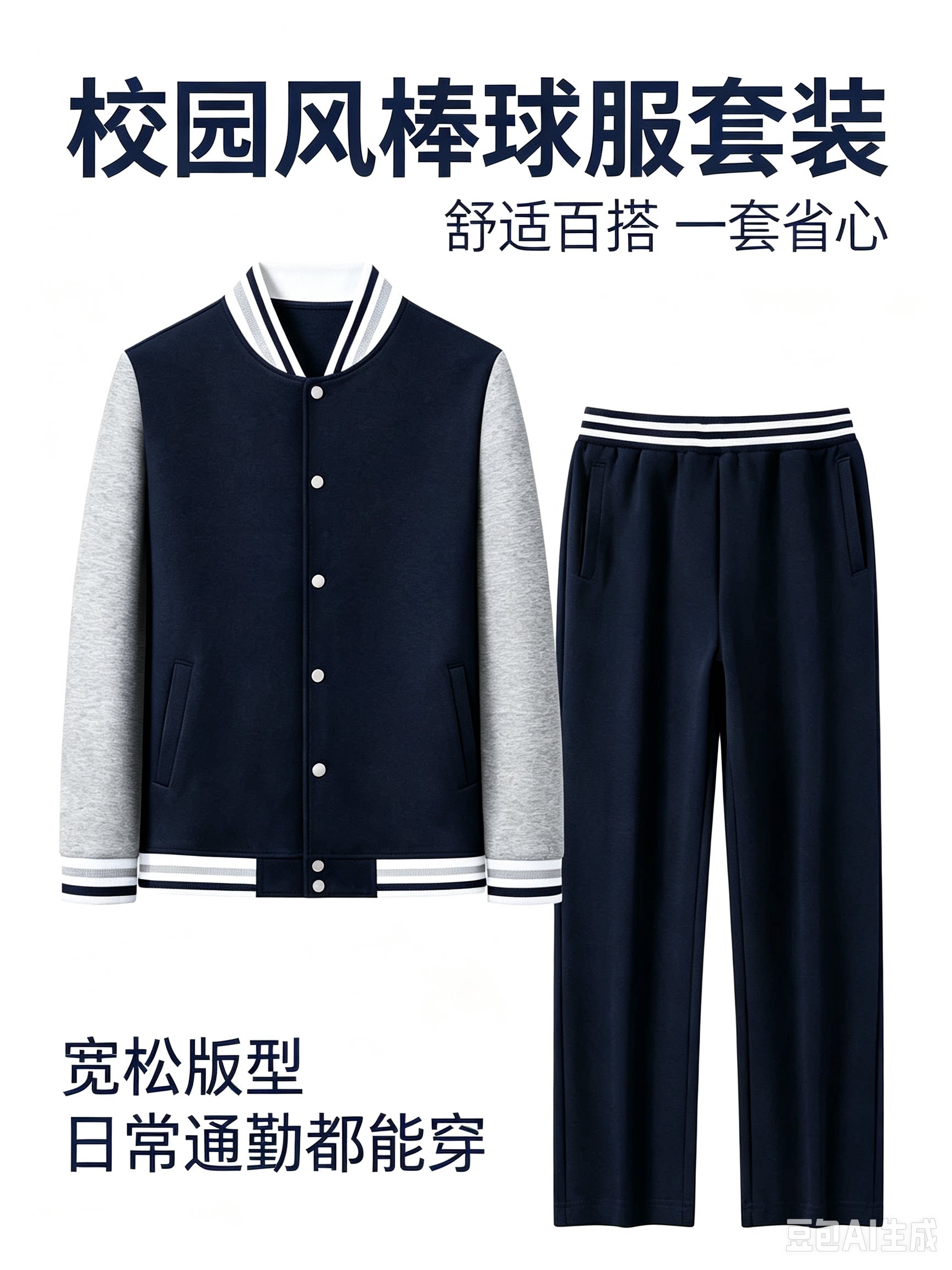 上海松江区校服春秋中小学生藏蓝色灰袖棒球服上衣长袖。