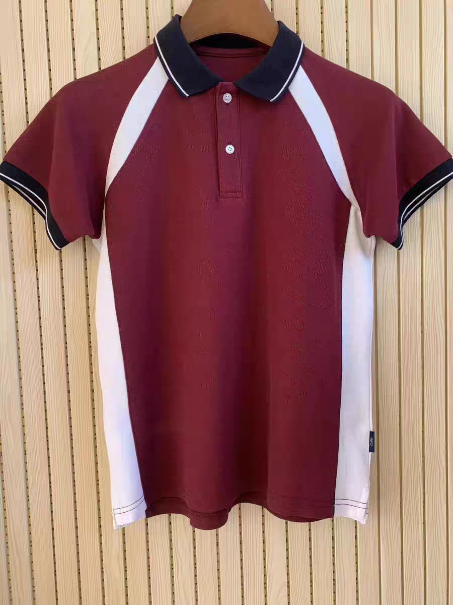 校服T恤同款小学生英伦夏季枣红色拼白色短袖T恤校服polo定制班服