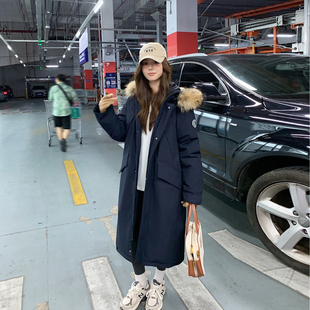 长款工装藏青棉服女2025年冬新款学院风小个子派克服棉衣加厚外套