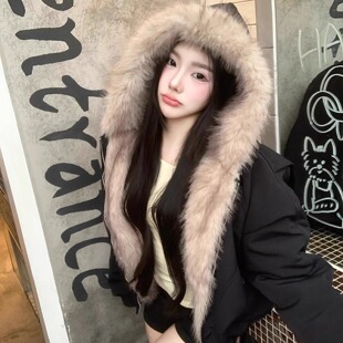 座山雕巨好看毛茸茸毛领棉服外套男女加厚美式cleanfit冬季棉衣袄