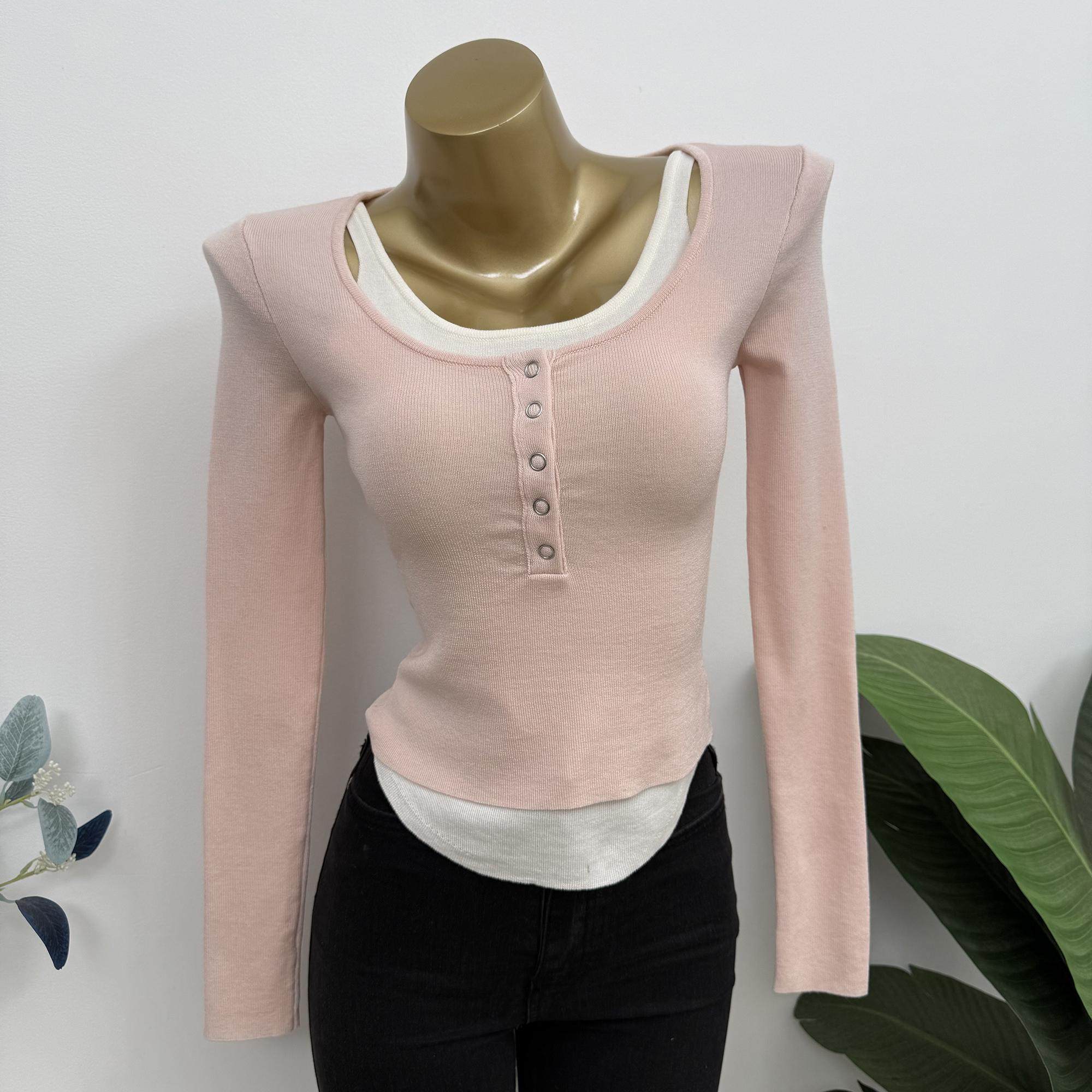 很韩！小清新假两件长袖上衣女春