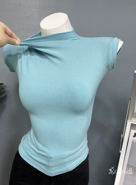 显高J！韩国ins新款半高领无袖背心女修身显瘦打底T恤上衣2021夏