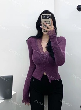 一件jue美马海毛！温柔蕾丝深V显身材上衣修身显瘦内搭打底毛衣女