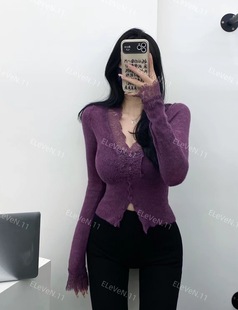 一件jue美马海毛!温柔蕾丝深V显身材上衣修身显瘦内搭打底毛衣女