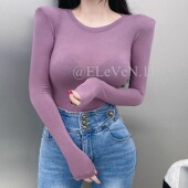 紧身内搭打底衫 闭眼入 秋 基础款 小圆领带垫肩纯色薄款 版 型很jue