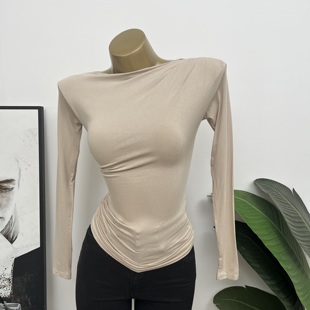 ins t恤内搭打底衫 初秋bi入 韩国女人味斜边一字领露肩显身材长袖