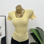 弹力针织T恤INS超火网红同款 U领显瘦短袖 自留款 要性感就穿它