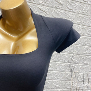 超好穿！chao值~复古法式平口倒三角领 性感双层短袖T恤女韩国INS