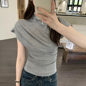一眼显高J 显瘦打底T恤上衣2024 高领背心女修身 韩国ins新款 半袖