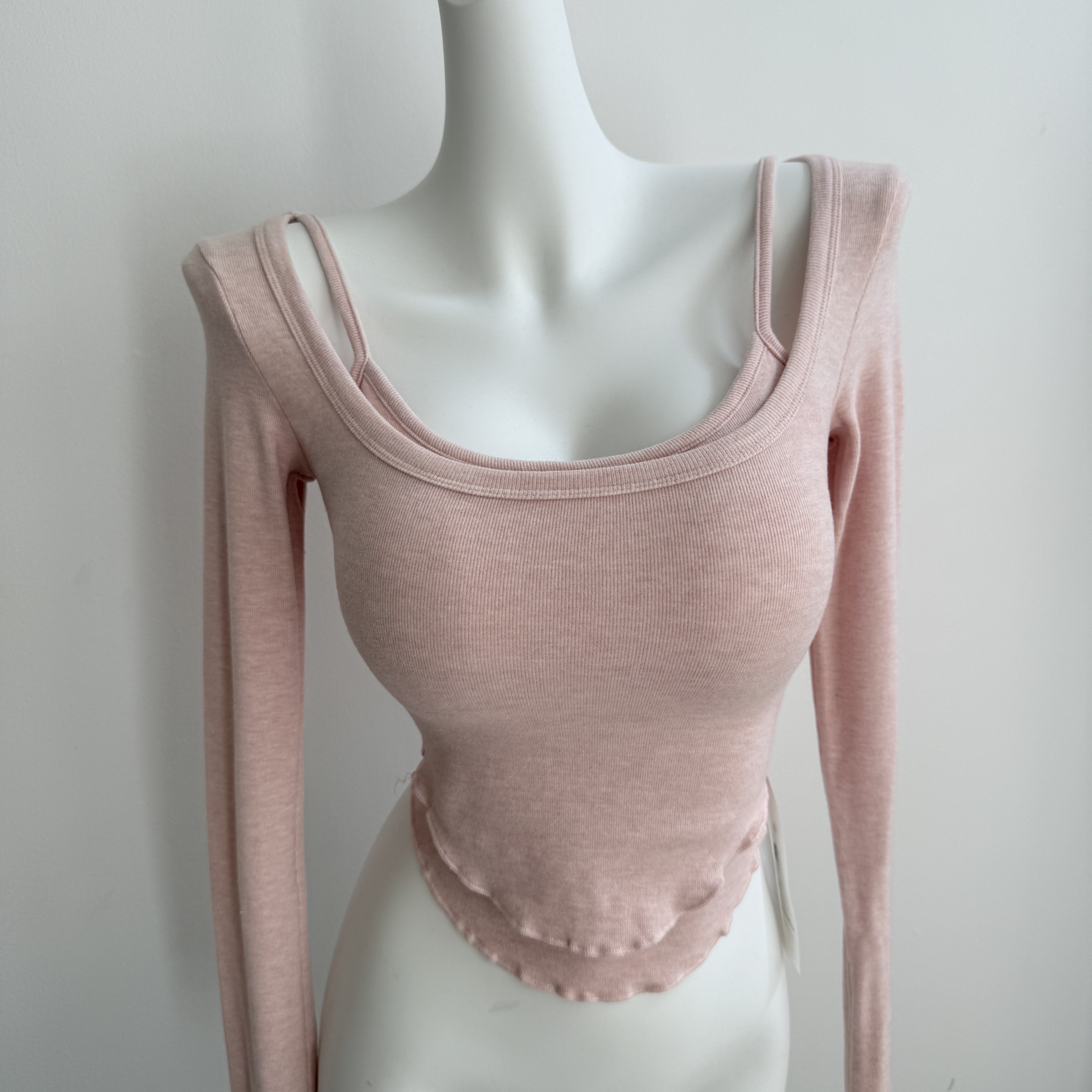 显瘦纯欲方领长袖t恤吊带两件套