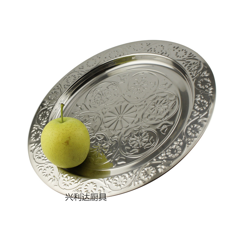 不锈钢圆盘子北欧印花托盘