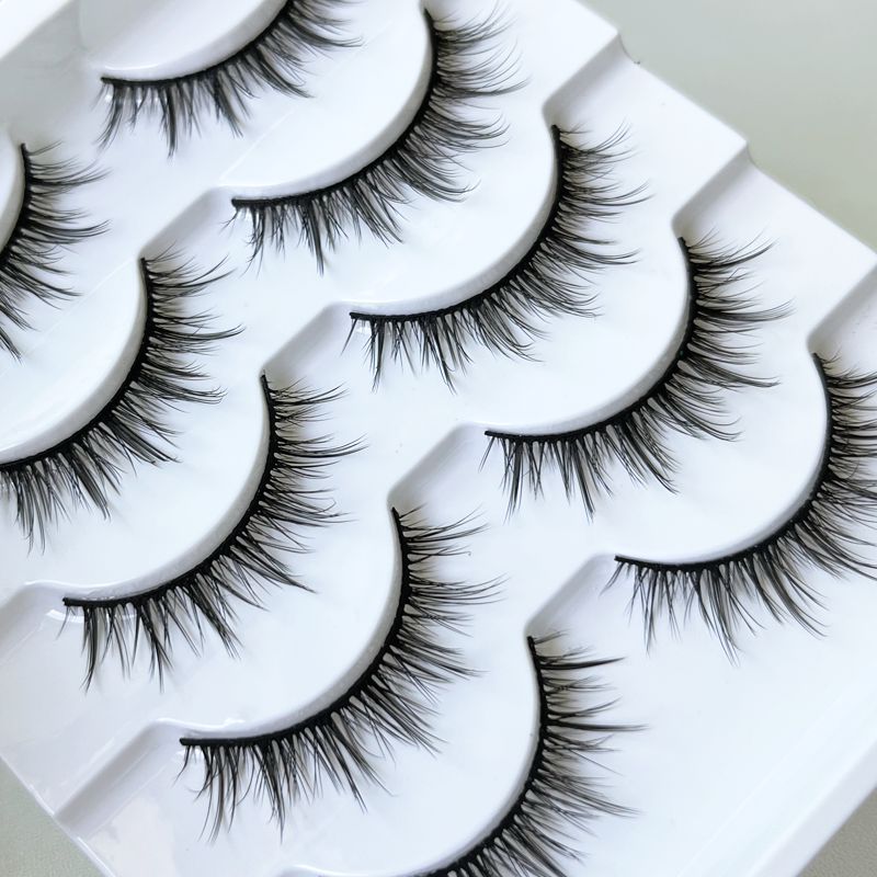 自然纤长假睫毛女3D立体卷翘凌乱欧美眼睫毛硬梗大眼仿真浓密睫毛