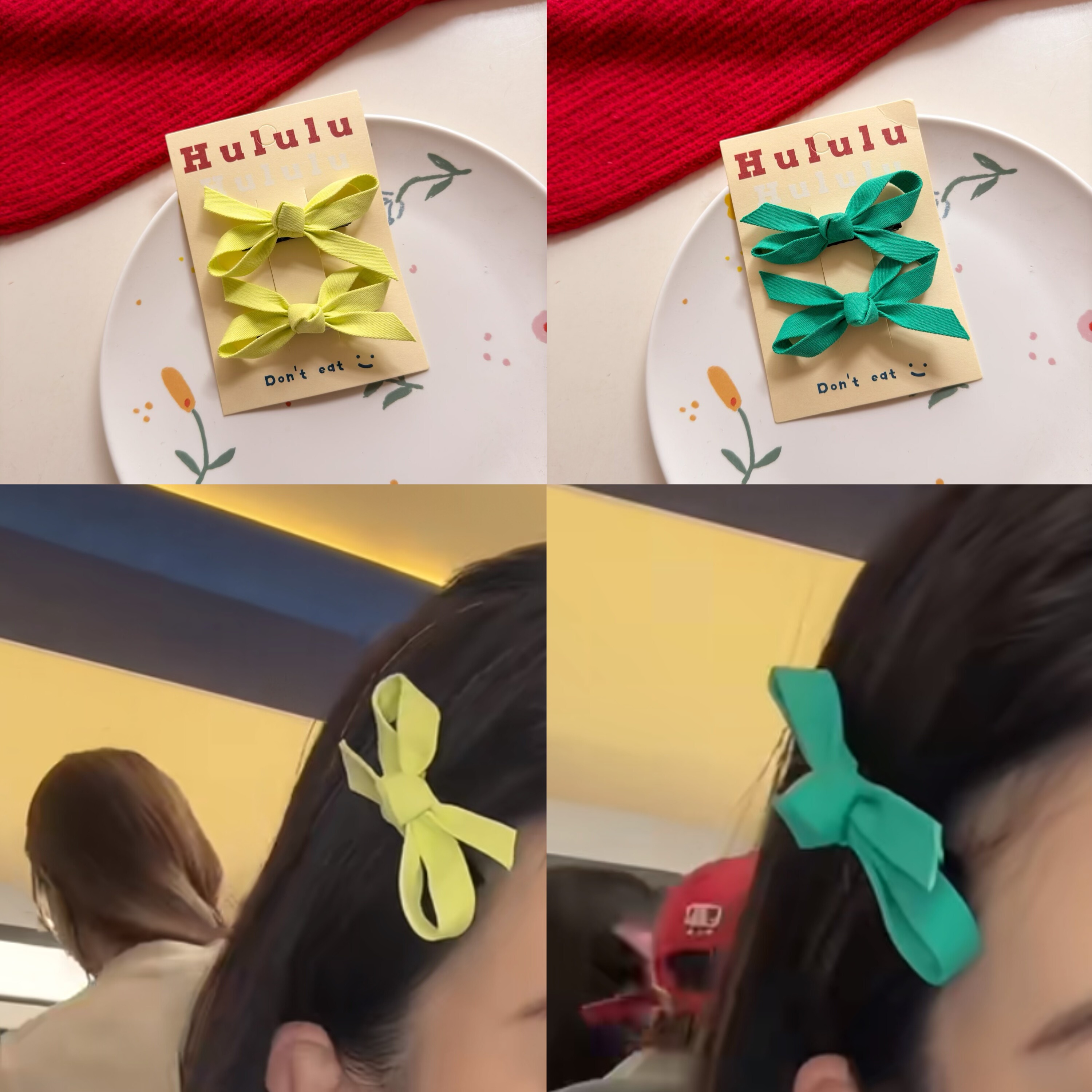 浪姐7阚清子同款绿色蝴蝶结发夹女童鸭嘴夹宝宝侧边对夹刘海发卡