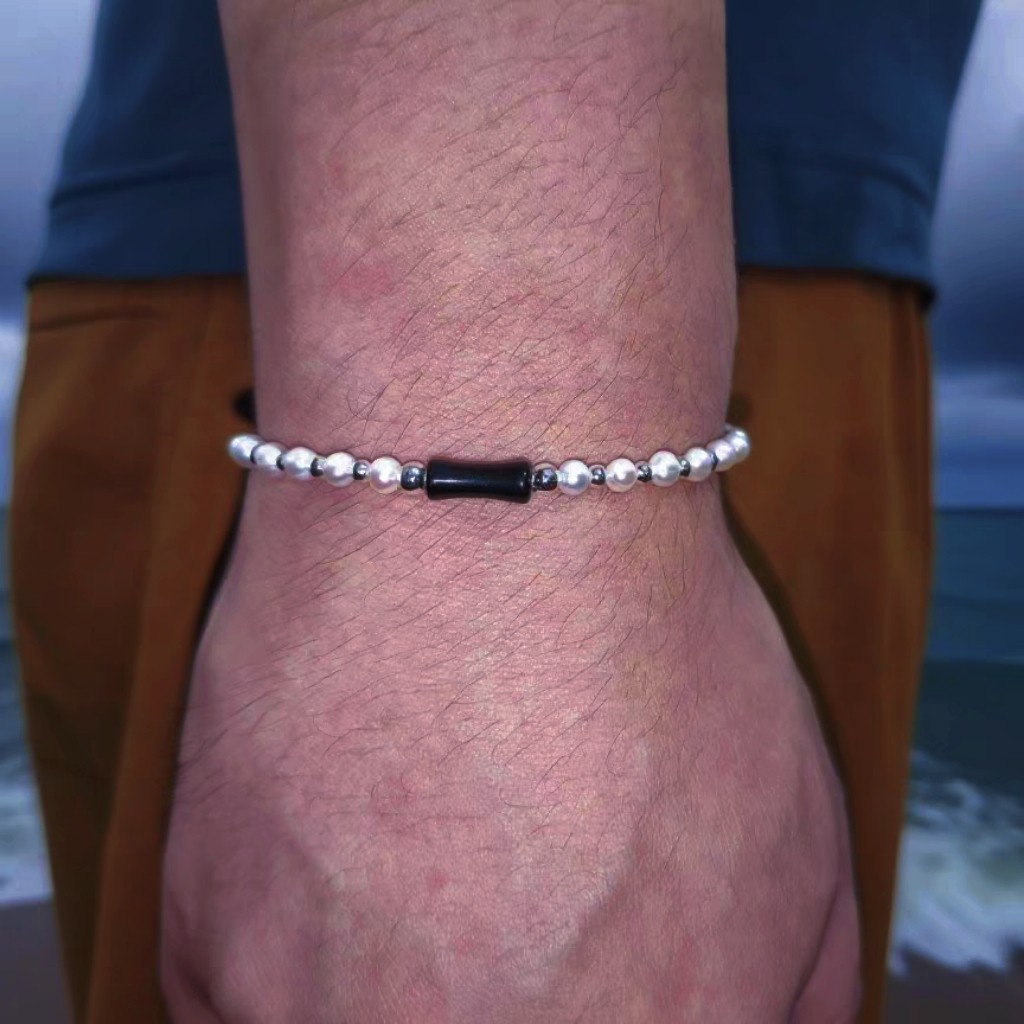 明绪 天然珍珠黑玛瑙情侣手链 轻奢氛围感小众时尚同志彩虹情侣款