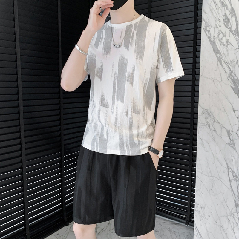 帝宇神龙冰丝套装男夏季薄款休闲运动服短袖T恤短裤宽松跑步服男