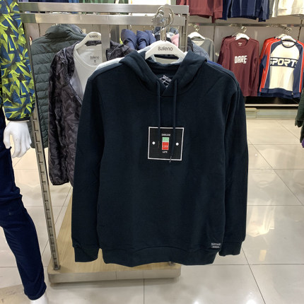 正品班尼路秋冬男装纯棉休闲连帽加绒魔术贴印花厚卫衣男89831617