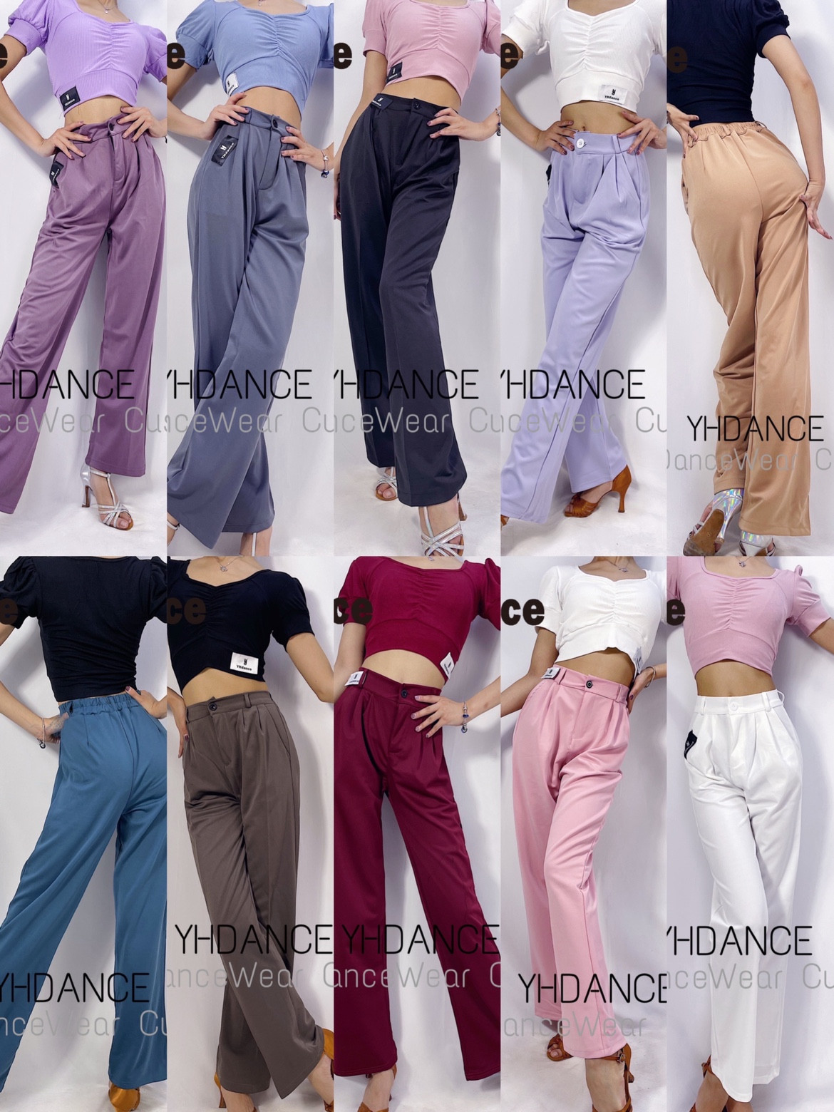 YHDANCE拉丁舞阔腿裤女夏季薄款高腰年新款西装裤套装短袖上衣012