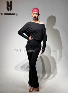 YHDANCE拉丁舞服秋冬蝙蝠衫长袖连衣裙套指露肩教课练功服C241