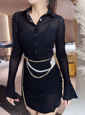 YHDANCE长袖罩衫拉丁舞新款百搭网纱衬衫黑色上衣女显瘦连衣裙C82