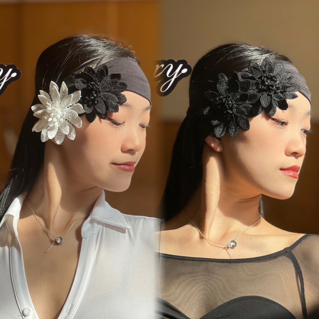 morry舞服拉丁舞服女黑白花发带练舞配饰拉丁舞比赛配饰弹力吸汗