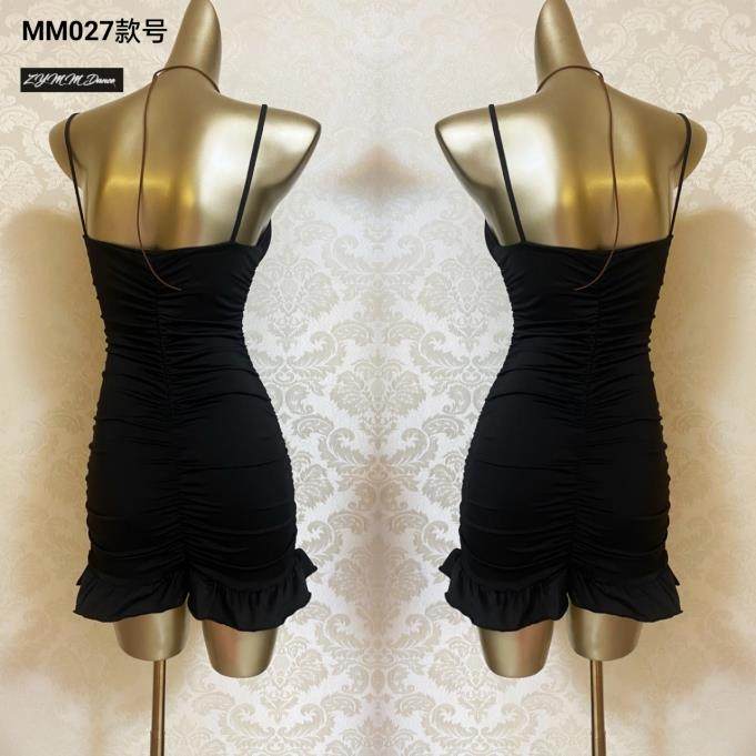 拉丁舞服装成人女玫瑰咖褶皱包臀吊带裙露背美背裙练功服送颈带