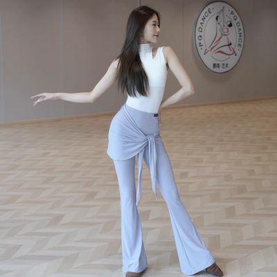 舞服拉丁舞服新款练功服演出服教课黑白灰无袖上衣喇叭长裤带臀斤
