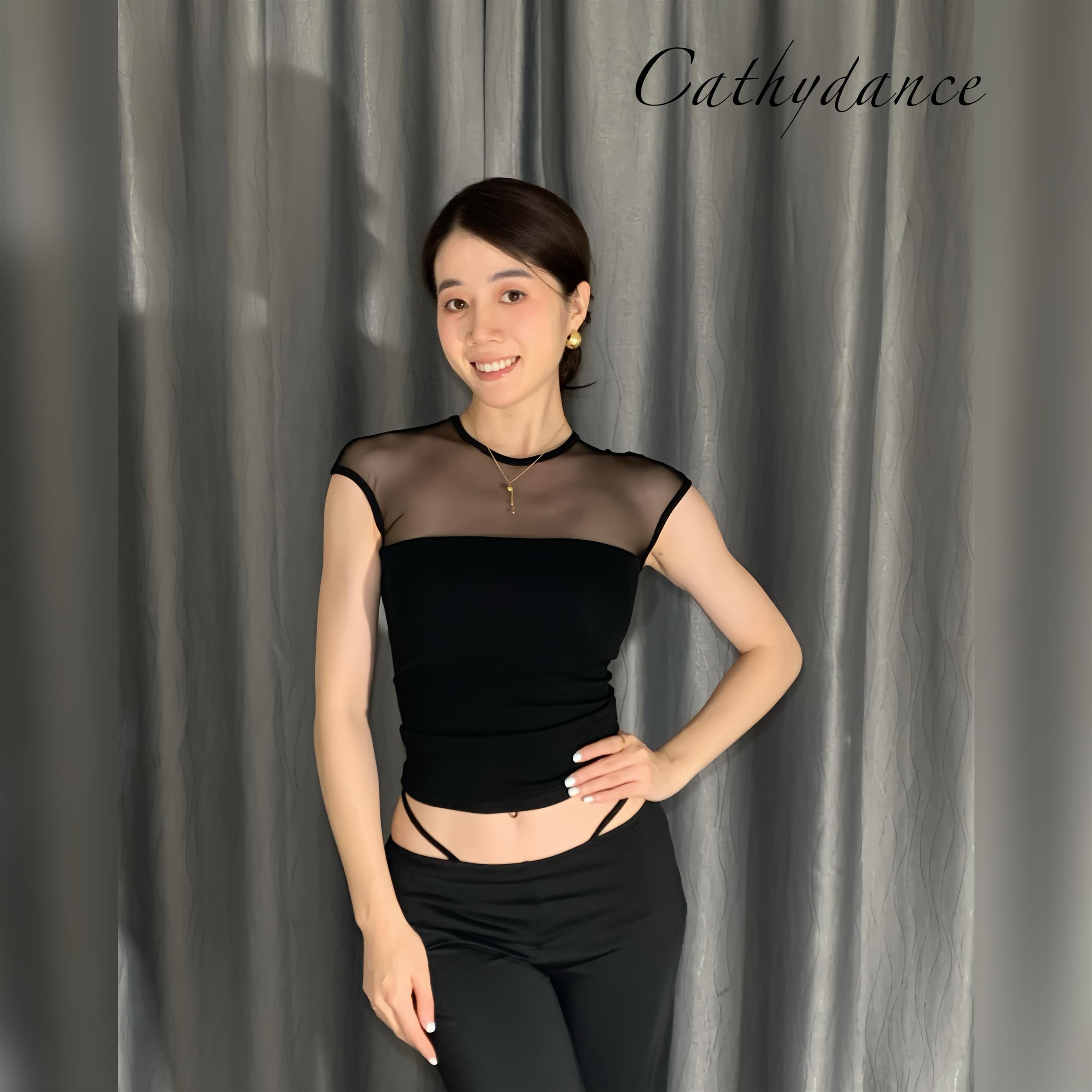 舞服拉丁舞服新款练功服表演服教课黑白咖粉色网纱短袖短款上衣