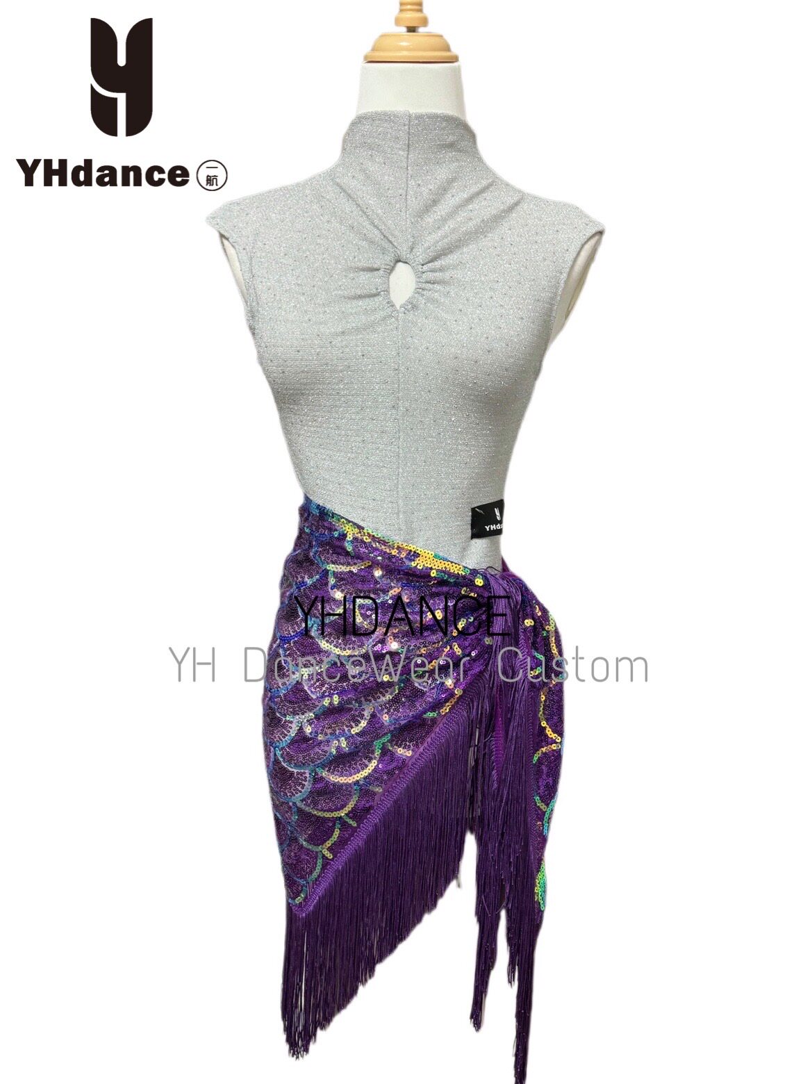 YHDANCE拉丁舞服人鱼姬美人鱼亮片流苏半身裙子女教课显瘦c416