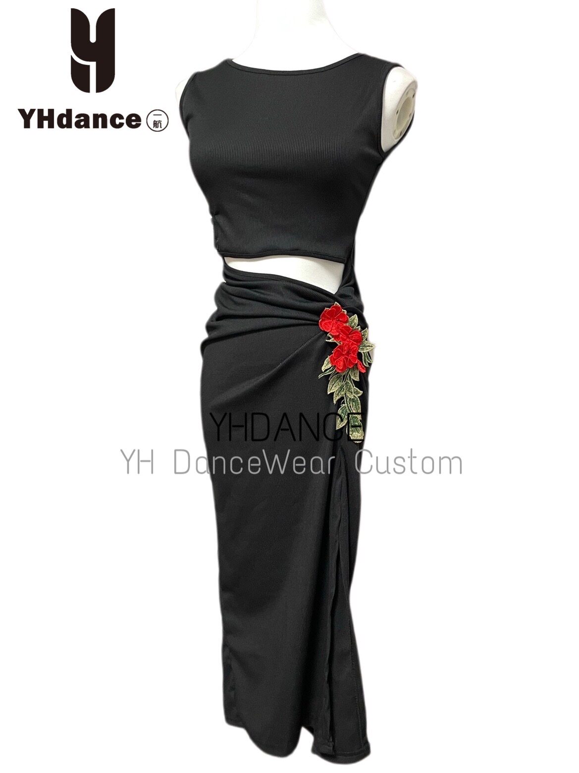 YHDANCE拉丁舞服长款连体裙无袖花花女教课练舞显瘦c419