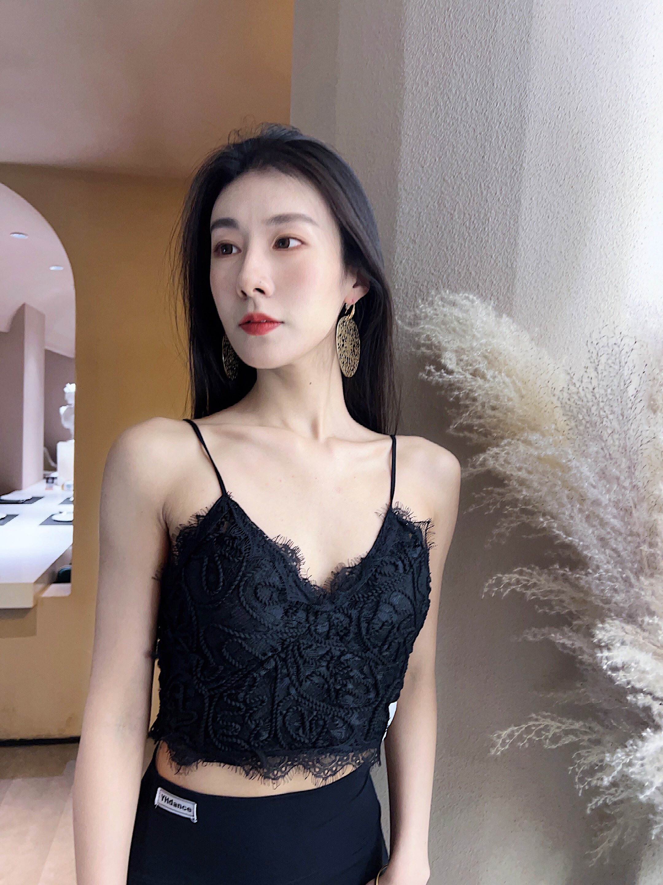 YHDANCE拉丁舞新款吊带女夏季蕾丝练舞背心内搭国标舞服有胸垫