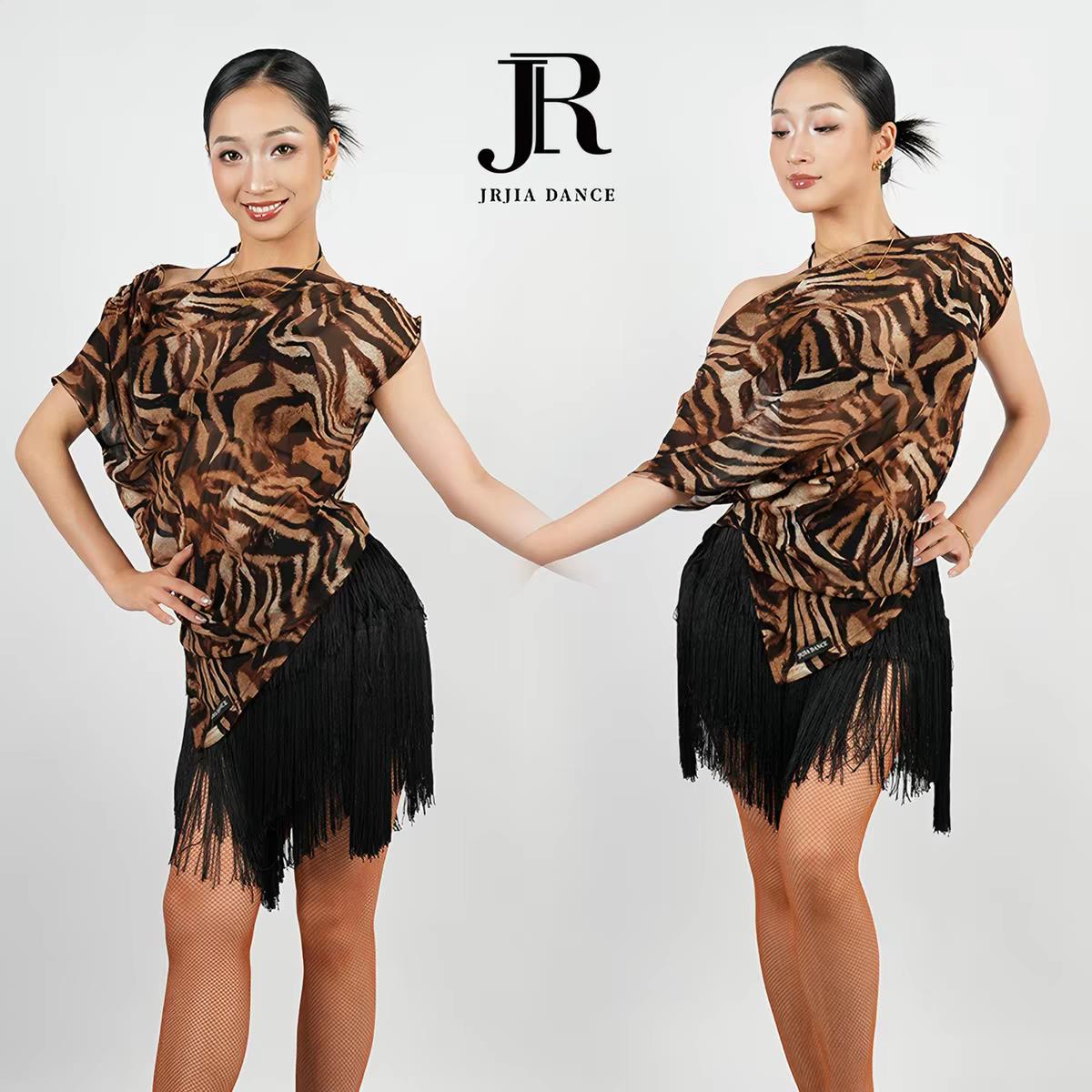 JIA.DANCE新款斜肩短袖拉丁舞上衣练功服女国标舞服大衫女夏R179