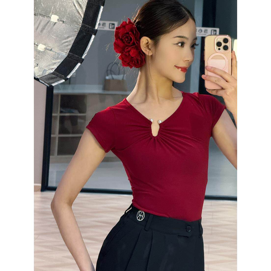 舞服拉丁舞服女成人上衣裤子短袖连体练功服套装国标舞表演服