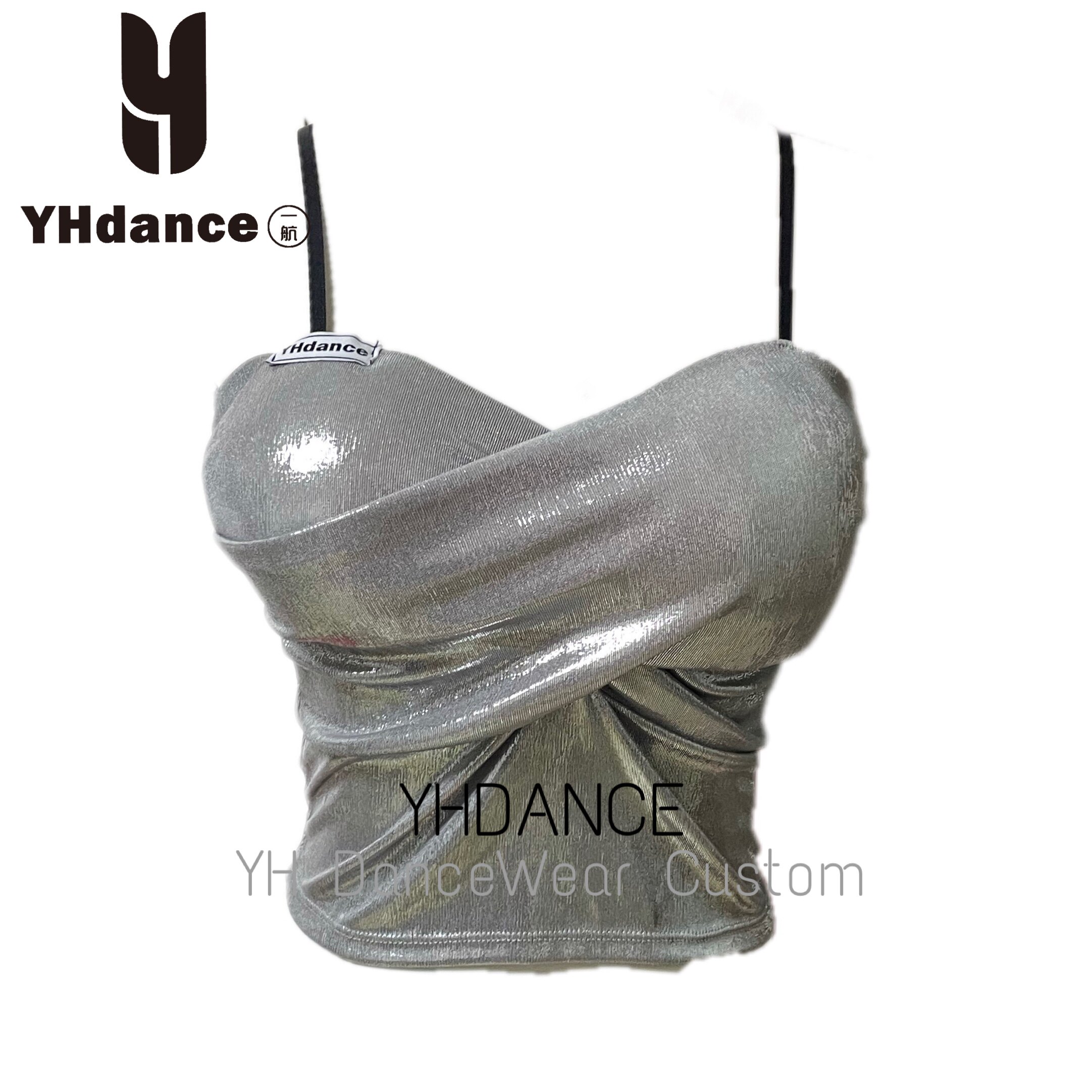YHDANCE拉丁舞服吊带人鱼姬烫金上衣美背带胸垫女教课练舞显瘦05