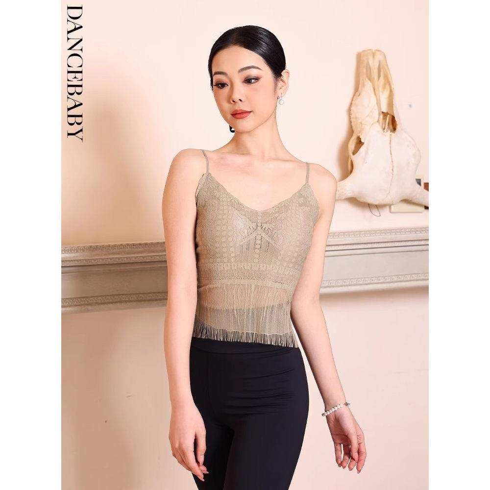 DANCEBABY拉丁舞上衣女2025新款舞服舞衣练功服流苏蕾丝吊带YD492